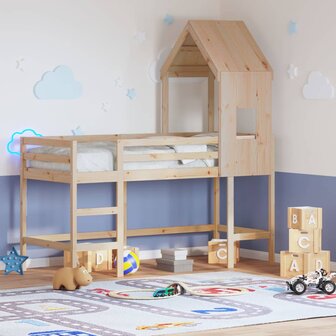 Halfhoogslaper met ladder en bedhuis grenenhout 90x200 cm 1