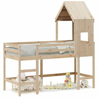 Halfhoogslaper met ladder en bedhuis grenenhout 90x200 cm 2