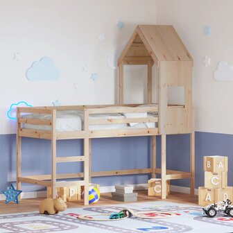 Halfhoogslaper met ladder en bedhuis grenenhout 90x190 cm 1