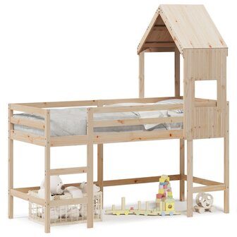 Halfhoogslaper met ladder en bedhuis grenenhout 90x190 cm 2