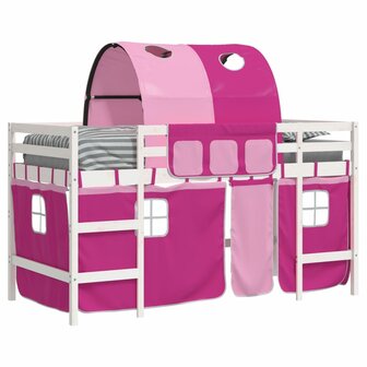 Kinderhoogslaper met tunnel 80x200 cm massief grenenhout roze 4