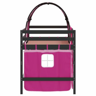 Kinderhoogslaper met tunnel 90x200 cm massief grenenhout roze 8