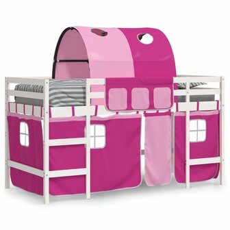 Kinderhoogslaper met tunnel 90x190 cm massief grenenhout roze 3