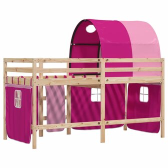 Kinderhoogslaper met tunnel 90x190 cm massief grenenhout roze 6