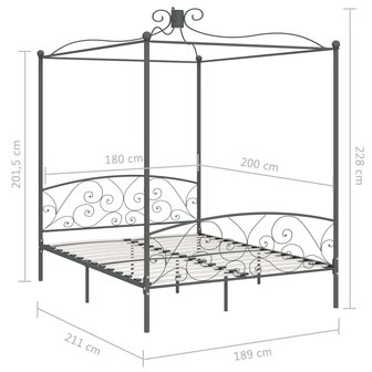 Hemelbedframe metaal grijs 180x200 cm 6