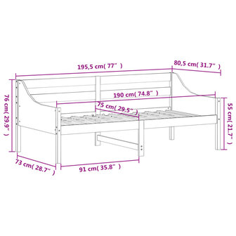 Slaapbank zonder matras 75x190 cm massief grenenhout wit 9