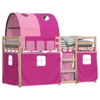 Stapelbed met gordijnen 75x190 cm grenenhout roze 4