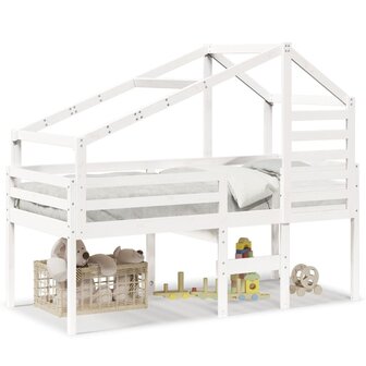 Hoogslaper met bedhuis 75x190 cm massief grenenhout wit 2