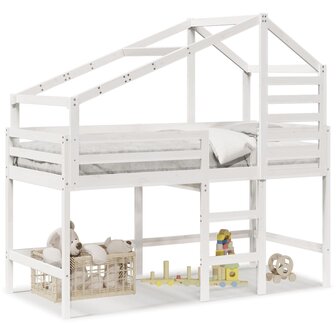 Halfhoogslaper met ladder en bedhuis grenenhout wit 90x190 cm 2