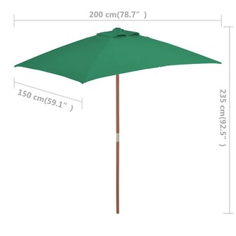 Parasol met houten paal 150x200 cm groen 9
