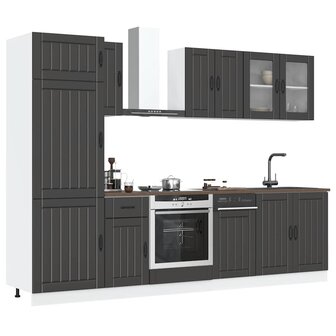 8-delige Keukenkastenset Kalmar bewerkt hout zwart 1