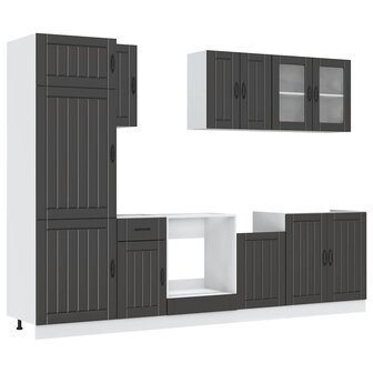 8-delige Keukenkastenset Kalmar bewerkt hout zwart 2