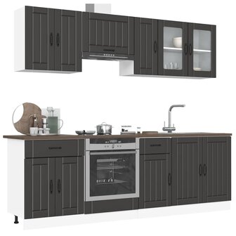 8-delige Keukenkastenset Kalmar bewerkt hout zwart 1