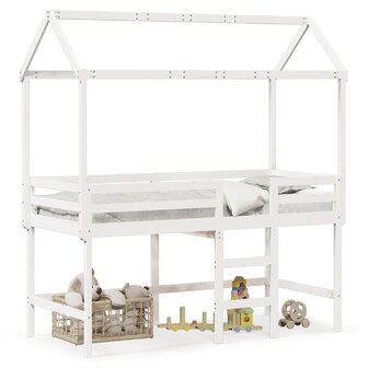 Halfhoogslaper met ladder en bedhuis grenenhout wit 90x190 cm 2