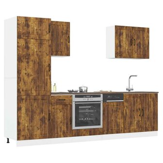 7-delige Keukenkastenset Lucca bewerkt hout gerookt eiken 1