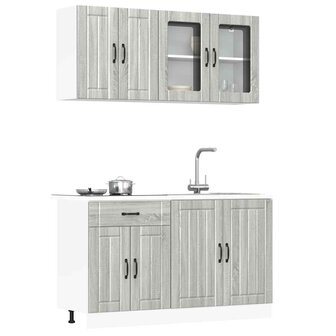 4-delige Keukenkastenset Lucca bewerkt hout grijs sonoma eiken 1