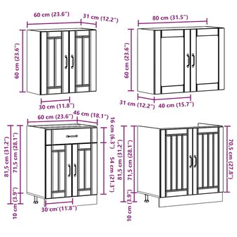 4-delige Keukenkastenset Lucca bewerkt hout grijs sonoma eiken 8