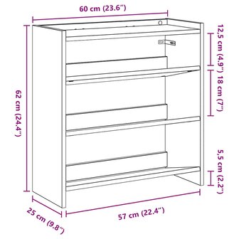 Schoenenrek 60x25x62 cm bewerkt hout oud houtkleurig 9