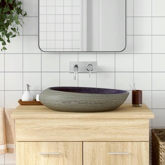 Opzetwasbak ovaal 59x40x14 cm keramiek paars en grijs 1