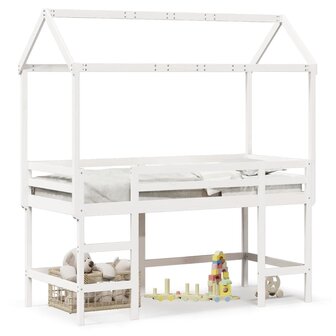 Halfhoogslaper met ladder en bedhuis grenenhout wit 90x190 cm 2