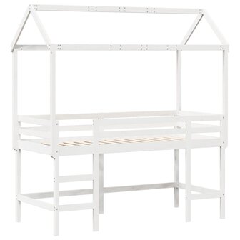 Halfhoogslaper met ladder en bedhuis grenenhout wit 90x190 cm 3