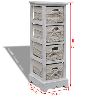 Opbergkast met 4 weefmanden hout wit  7