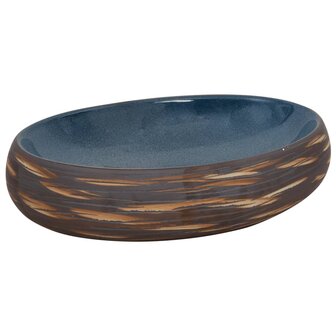 Opzetwasbak ovaal 59x40x15 cm keramiek bruin en blauw 2