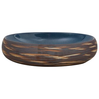 Opzetwasbak ovaal 59x40x15 cm keramiek bruin en blauw 3