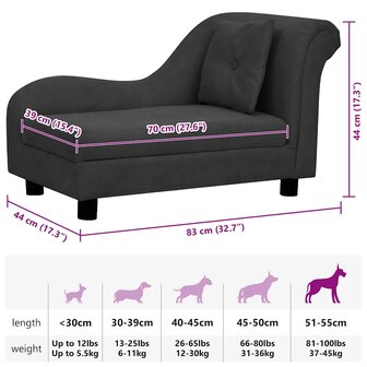 Hondenbank met kussen 83x44x44 cm pluche zwart 9