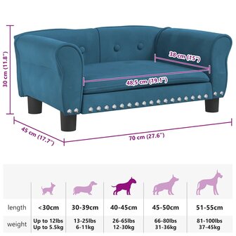 Hondenmand 70x45x30 cm fluweel blauw 7