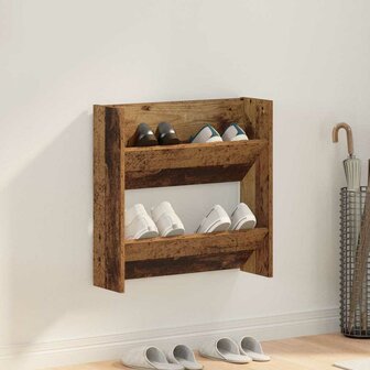 Wand Schoenenkasten Oud hout 60 x 18 x 60 cm Bewerkt hout 1