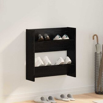 Wand Schoenenkasten Zwart eiken 60 x 18 x 60 cm Bewerkt hout 1