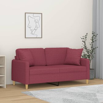 Tweezitsbank met sierkussens 140 cm stof wijnrood 1