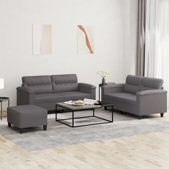 3-delige Loungeset met kussens kunstleer grijs 1