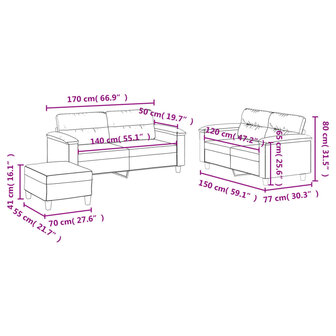 3-delige Loungeset met kussens kunstleer grijs 9