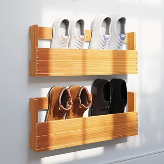 Schoenenrekken 2 st 59x8,5x23,5 cm massief grenenhout wasbruin 1
