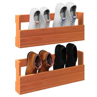 Schoenenrekken 2 st 59x8,5x23,5 cm massief grenenhout wasbruin 4