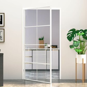 Binnendeur 102x201,5 cm gehard glas en aluminium smal wit 1