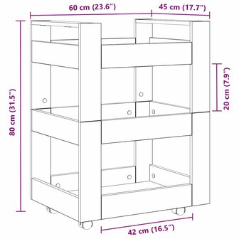 Keukentrolley 60x45x80 cm bewerkt hout oud houtkleurig 8