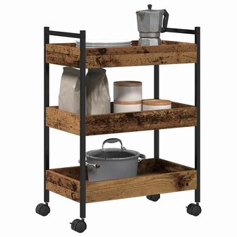 Keukentrolley 50x30x70 cm bewerkt hout oud houtkleurig 2