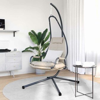 Hangstoel met standaard en kussen taupe staal 2