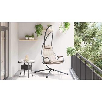 Hangstoel met standaard en kussen taupe staal 3