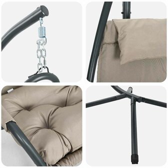 Hangstoel met standaard en kussen taupe staal 7