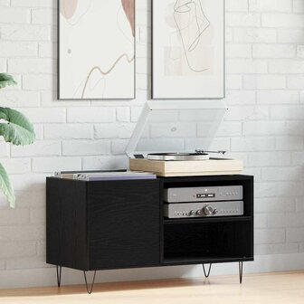 Platenkast 84,5x38x48 cm bewerkt hout zwart eikenkleurig 1