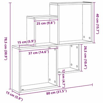 Wandkast Zwart Eiken 80x15x78,5 cm Gemaakt van Hout 8