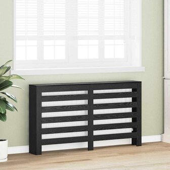 Radiator Cover Zwart Eiken 149x20x82 cm Geglansd Hout 2