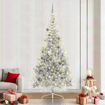 Kunstkerstboom met decoratieve touwlichten Zilver 240 cm PET 1