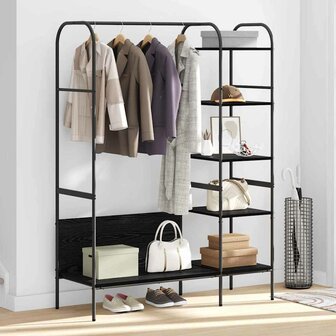 Kledingrek met Planken Zwart Eik 120x44x160 cm 3