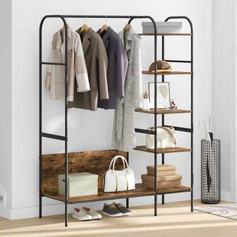 Kledingrek met Planken Gerookt Eiken 120x44x160 cm 3