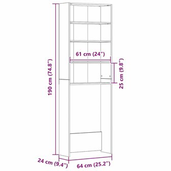 Wasmachinekast 64x24x190 cm bewerkt hout zwart eikenkleurig 8